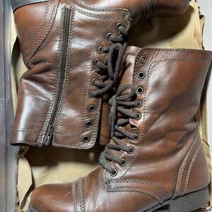 Steve Madden Chestnut Leather Combat Boots